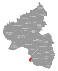 Zweibruecken red highlighted in map of Rhineland Palatinate DE