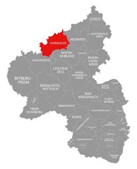 Ahrweiler red highlighted in map of Rhineland Palatinate DE