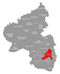 Bad Duerkheim red highlighted in map of Rhineland Palatinate DE