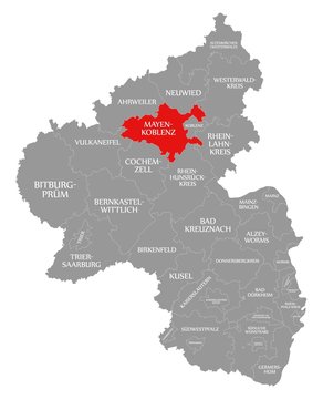 Mayen Koblenz Red Highlighted In Map Of Rhineland Palatinate DE