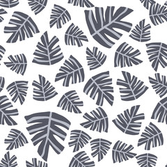 Fototapeta na wymiar Contemporary tropical monstera leaves seamless pattern illustration