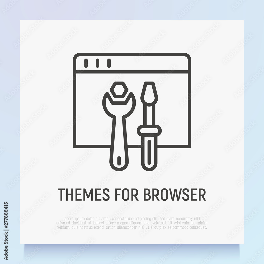 Aufkleber browser settings thin line icon: wrench and screwdriver on web page. modern vector illustration.