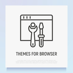 Browser settings thin line icon: wrench and screwdriver on web page. Modern vector illustration.