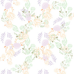 Color lotus flower hand drawn, floral seamless pattern, simple vector illustration