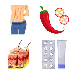 Isolated object of pain and dermatology icon. Collection of pain and healthcare vector icon for stock.