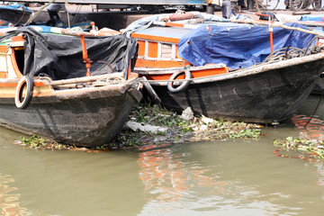 River boats waiting for the passengers at the dock in Kolkata 