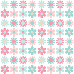 Abstract seamless pattern of pink and blue flowers