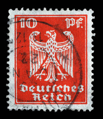 Stamp printed in the German Empire shows coat of arms of Germany, circa 1924