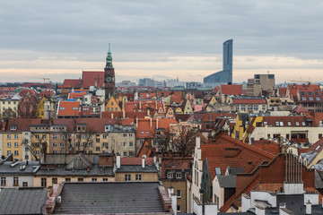 Naklejka na ściany i meble View of the city of Wroclaw from the high point. Poland