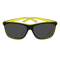 Black and yellow sunglasses. Isolated on white. Vector outline illustration.