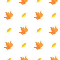Seamless pattern with autumn maple leaves. Simple flat style background of leaf fall.