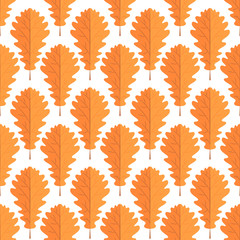 Seamless pattern with autumn oak leaves. Simple flat style background of leaf fall.