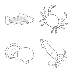 Vector illustration of food and sea icon. Set of food and healthy stock vector illustration.