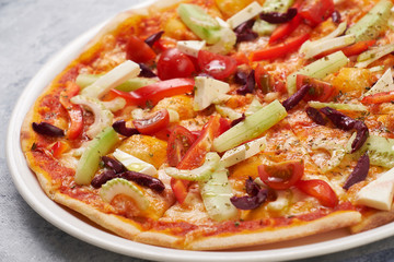 Fresh Vegetarian Vegetable Pizza Closeup Photo