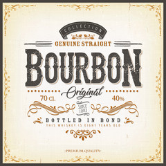 Vintage Whisky Label For Bottle/ Illustration of a vintage design elegant whisky label, with crafted letterring, specific product mentions, textures and celtic patterns, on blue and gold background - 277892670