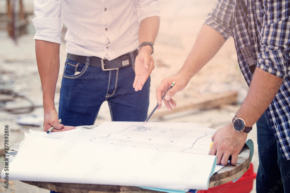 Aufkleber image of engineer consult for architectural project. working with engineering