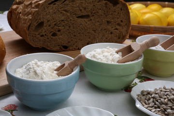 Flour in a ceramic bowl