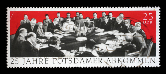 Stamp printed in GDR dedicate 25th anniv. of the Potsdam Agreement among the Allies concerning...
