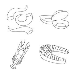Vector illustration of food and sea icon. Set of food and healthy stock symbol for web.