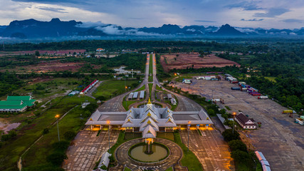 Aerial view Laos immigration, Thailand Laos border inspection, Thakhek, Khammouane, Laos.