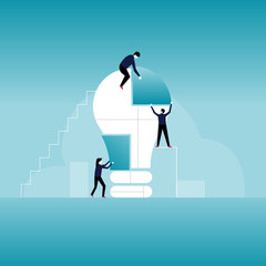 Obraz premium Startup idea finding business concept teamwork and light bulb