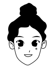 Young woman face smiling cartoon in black and white