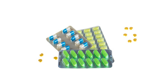Tablets, colored, isolated on a white background.
