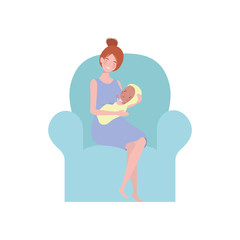 woman sitting on sofa with a newborn baby in her arms