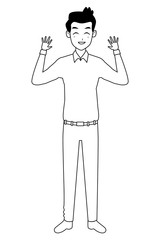 Young man with formal clothes cartoon in black and white