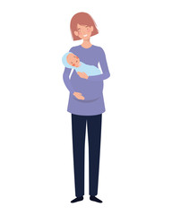 woman standing with a newborn baby in her arms