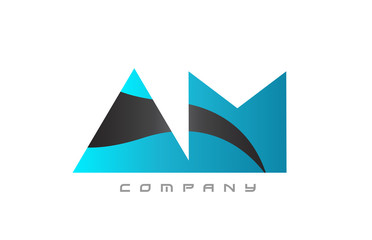 AM A M blue black combination alphabet letter logo icon design
