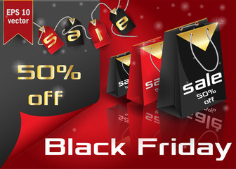 Black Friday_15_sale lettering template for design. Vector illustration in black and red color scheme