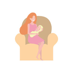 woman sitting on sofa with a newborn baby in her arms