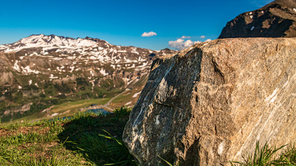 Beautiful alpine view with details of a rock at the famous Grossglockner High Alpine Road, Salzburg, Austria