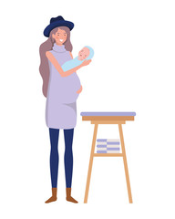 woman with newborn baby in the diaper changing