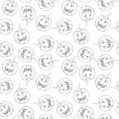 Hand drawn sketch seamless pattern background with illustration Halloween pumpkin