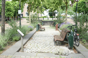 small square with banks in Dutch town