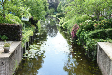 Fototapeta premium gardens near canal in small Dutch town