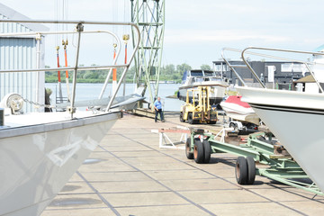 boats on shipyard in Dutch town