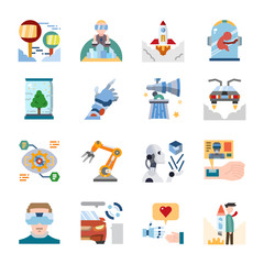 future technology innovation flat design icon set, vector and illustration
