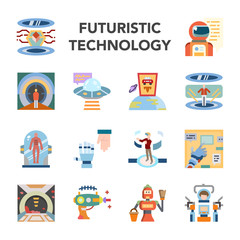 future technology innovation flat design icon set, vector and illustration