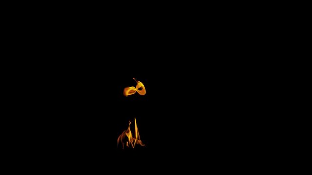 Fire Flames Igniting And Burning - Slow Motion. A line of real flames ignite on a black background. Real fire. Transparent background. PNG + Alpha. 