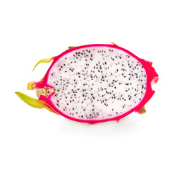 Dragon fruit in the garden, cut in half on the white background