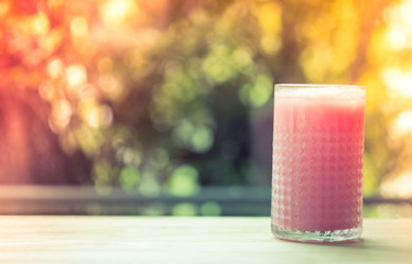 Iced pink sweet milk is a milk drink mix with sweet red water drink