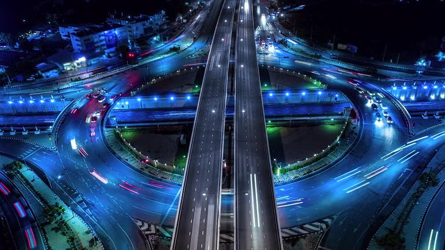 4K, Time lapse traffic at circle and expressway and motorway and highway in the detail and intersection 