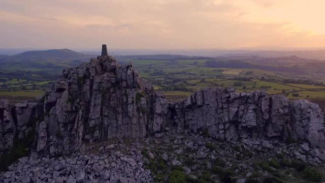 Drone Shoot over Manstone Rock at Sunset in Stiperstones, UK