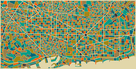 Barcelona Colourful City Plan - obrazy, fototapety, plakaty