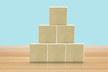 Wooden blocks stacking as staircase on white background. Success, growth, win, victory, development or top ranking concept.