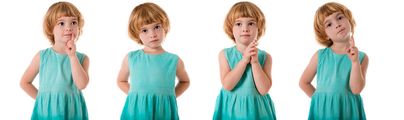 childhood and people concept - set of lovely little preschool girl isolated