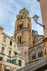 Fototapeta na wymiar Amalfi cathedral on the main square in Amalfi, Italy